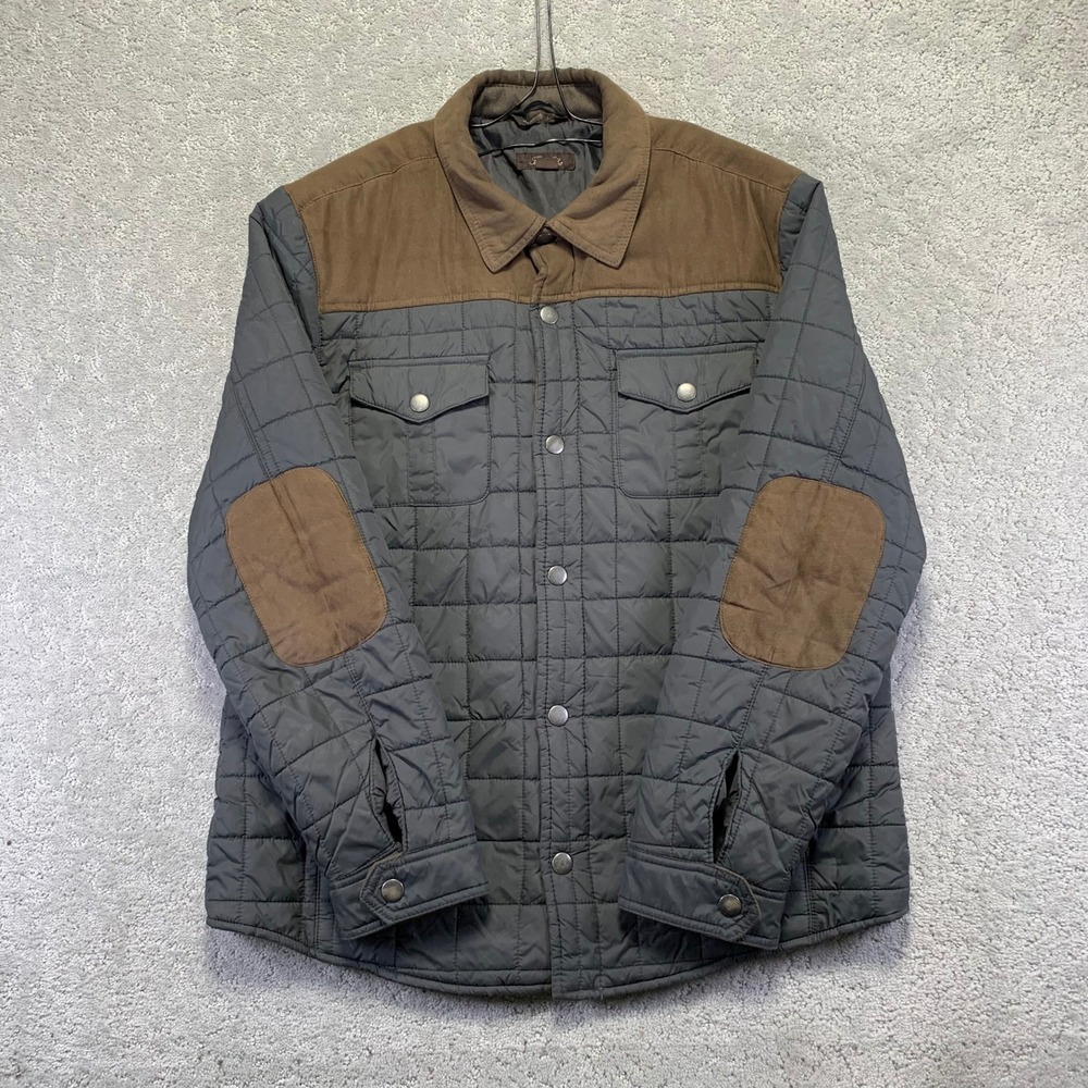 Tasso Elba Jacket Mens‎ Large Gray Quilted Suede Puffer Barn Coat Elbow Patch